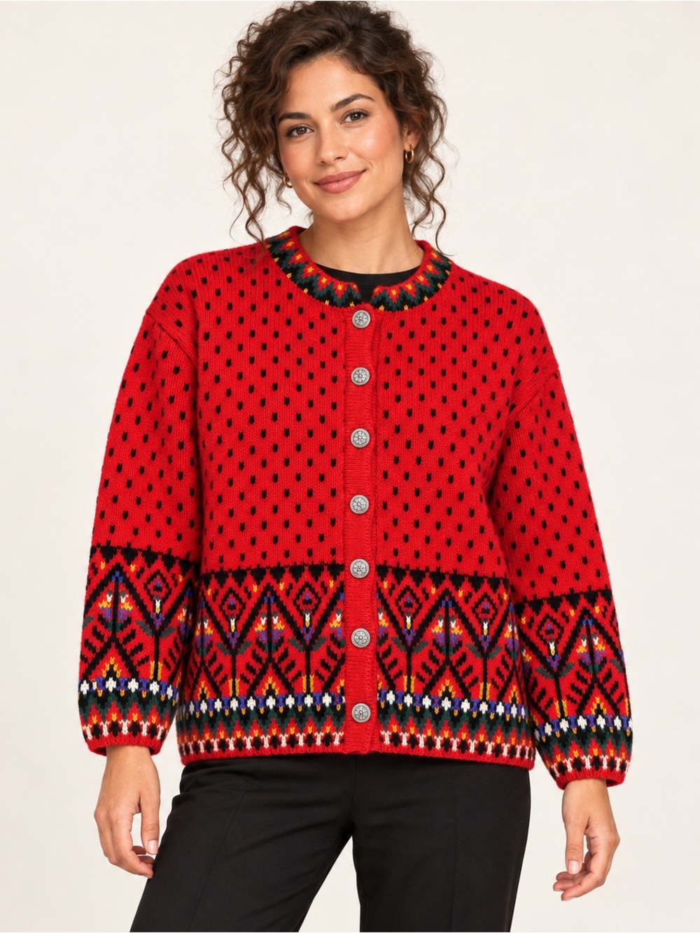 Dale of Norway Women’s XL Red Pure Wool Nordic Cardigan Metal Buttons